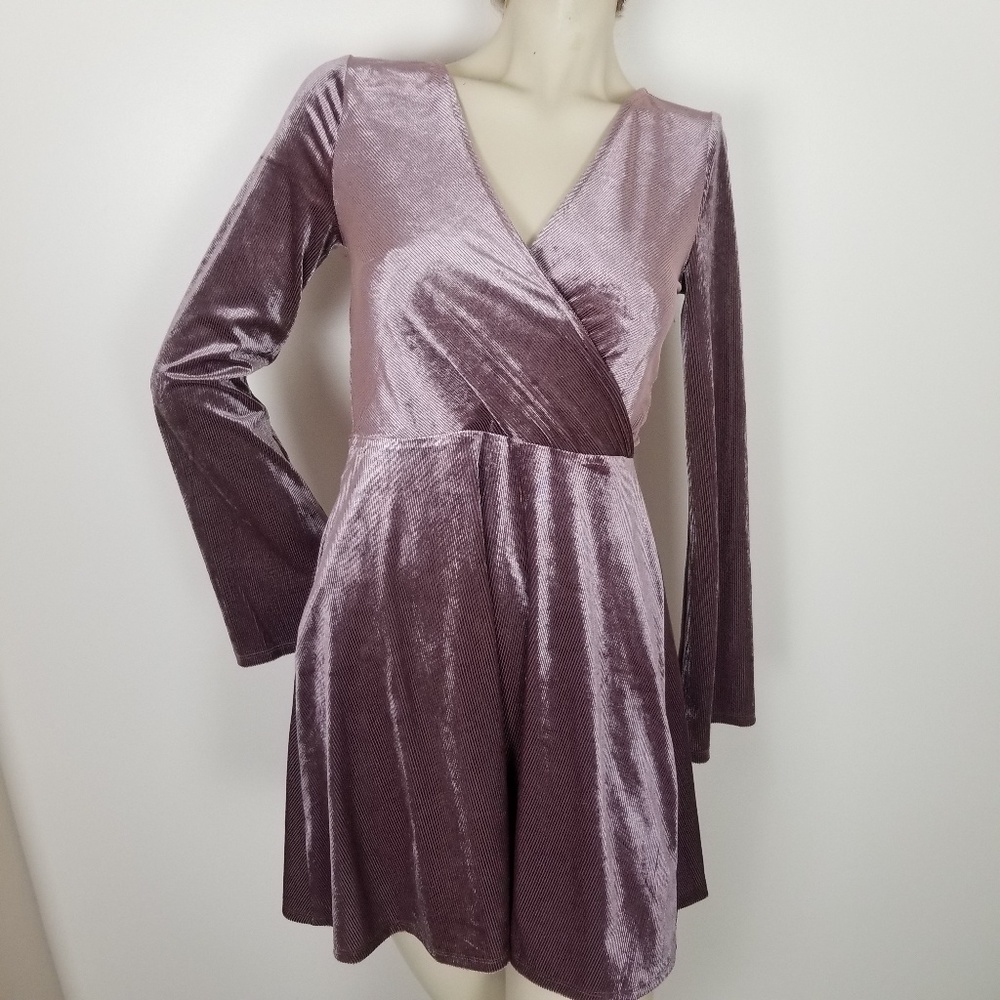 Express Mauve Ribbed Velvet Bell Sleeve Dress Whimsigoth Fairycore